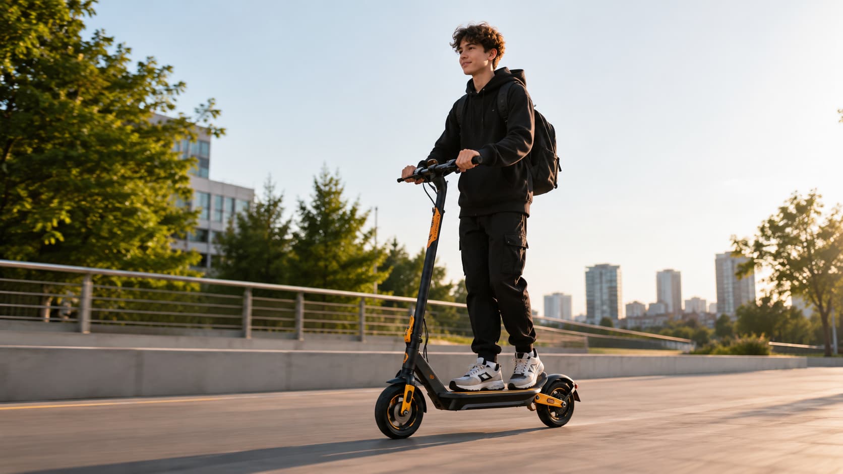Подросток едет на электросамокате Kugoo