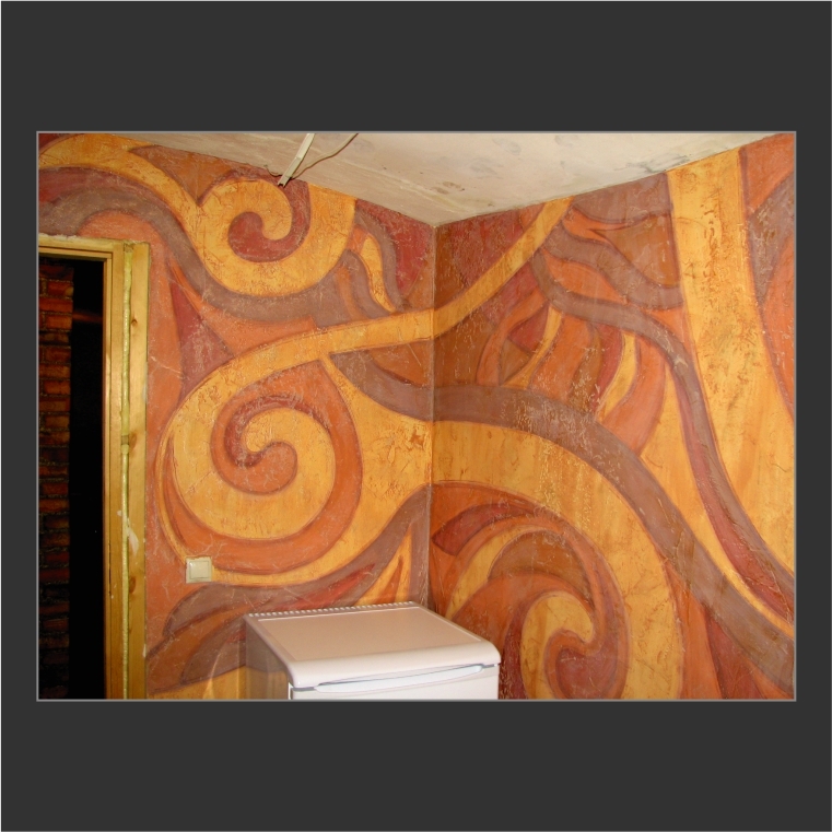 роспись офиса, роспись стены, оформление стены, графика на стенах, рисунок на стене, объемная шпаклевка, роспись кухни