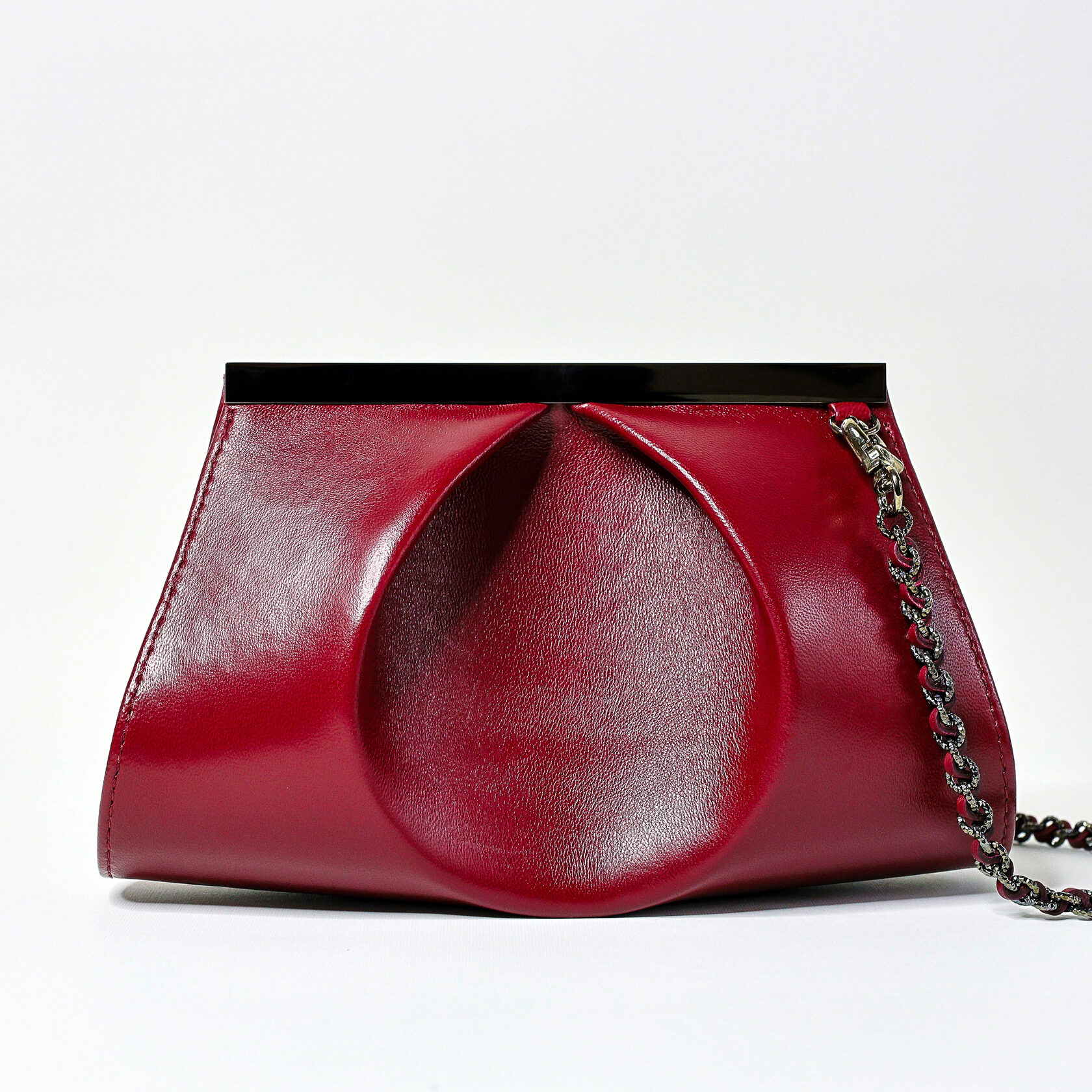  каркасный клатч Drop на магнитном фермуаре бордового цвета из натуральной кожи премиум качества