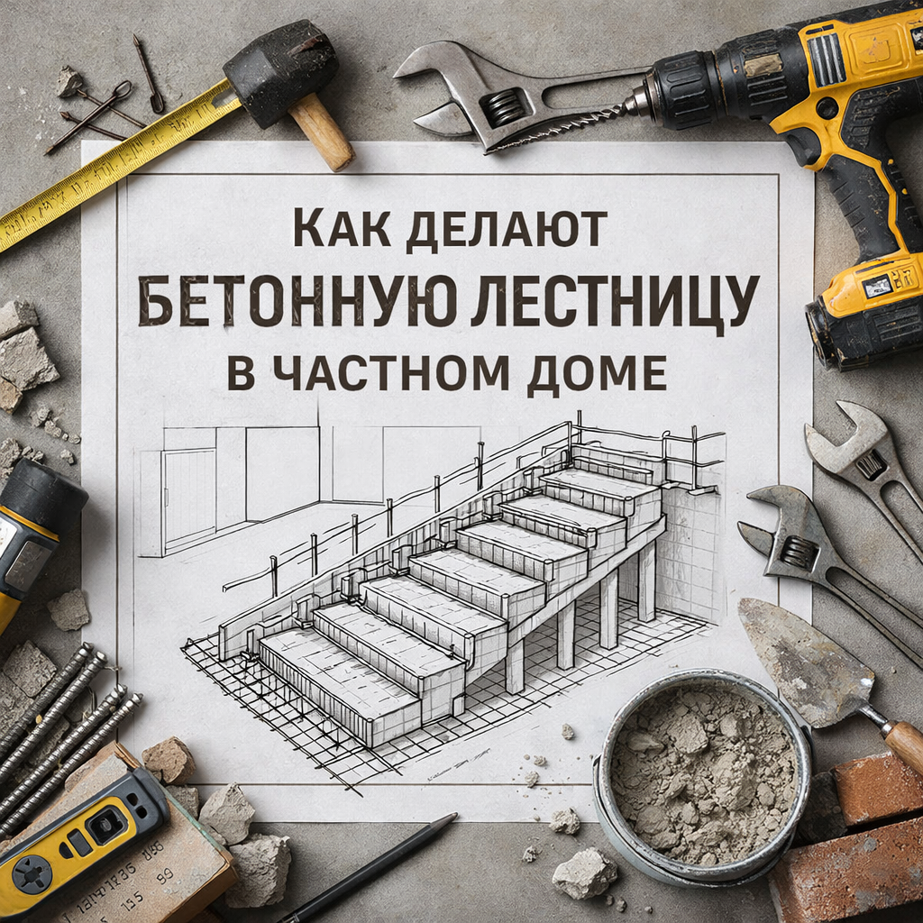 Проектирование бетонной лестницы в частном доме, чертёж и измерительные инструменты