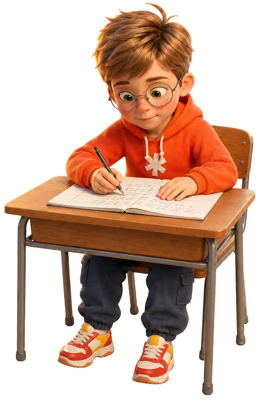 Мальчик SmartyKids пишет каллиграфией
