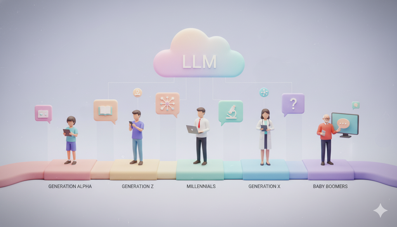 Концептуальная иллюстрация влияния LLM на поколения