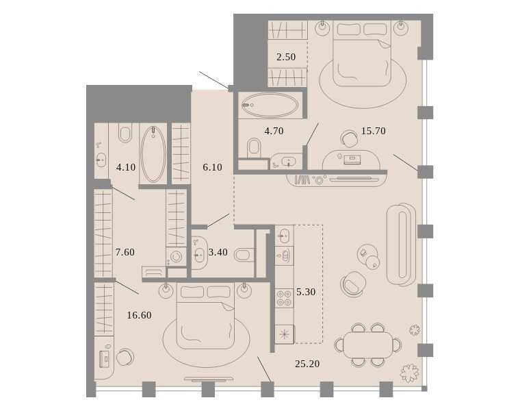 Планировка: квартира с 2 спальнями 91,2 м² в ЖК «Тессинский, V», дом Hespera, 2-й этаж
