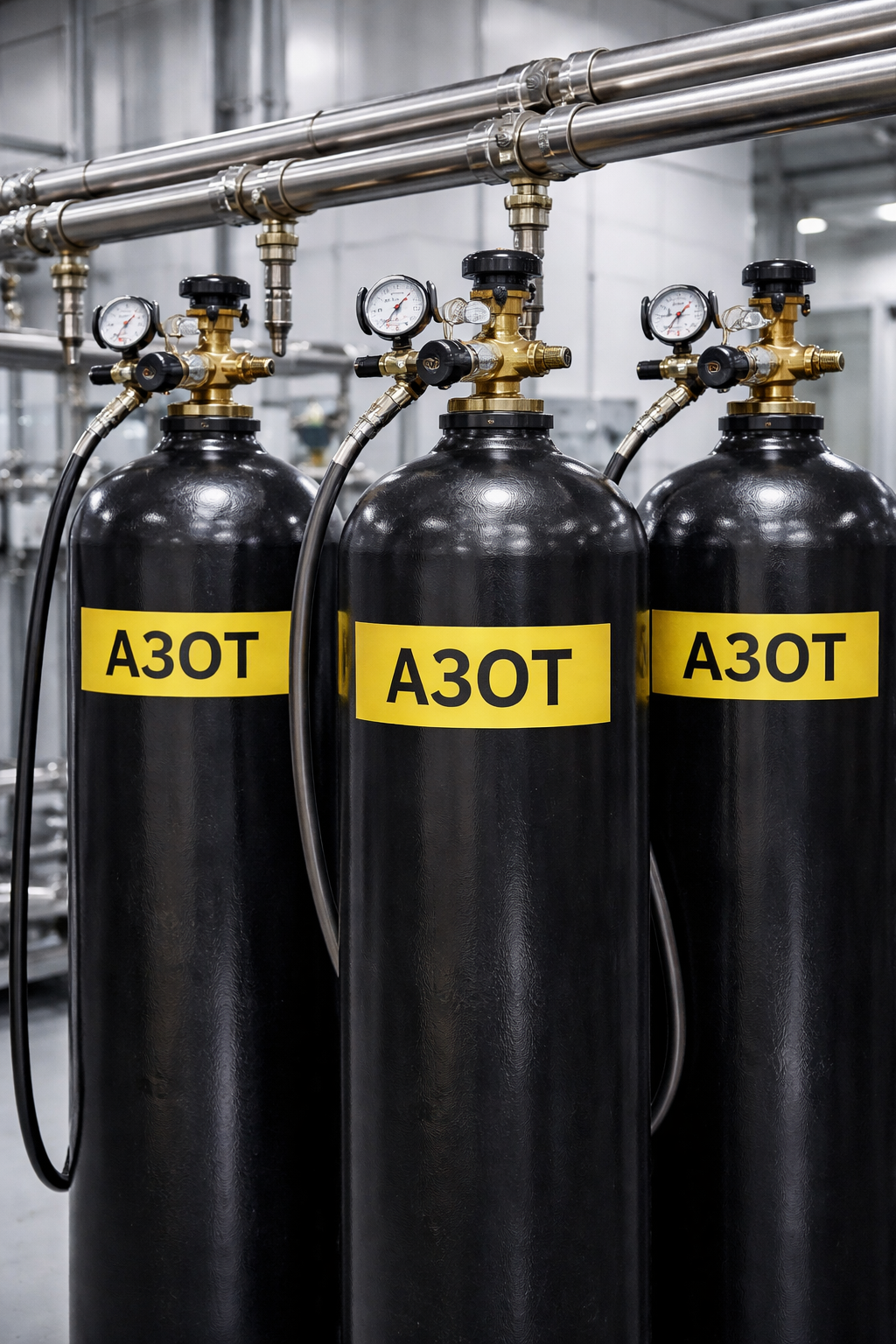 Баллоны с техническим азотом на промышленном предприятии — применение азота в производстве