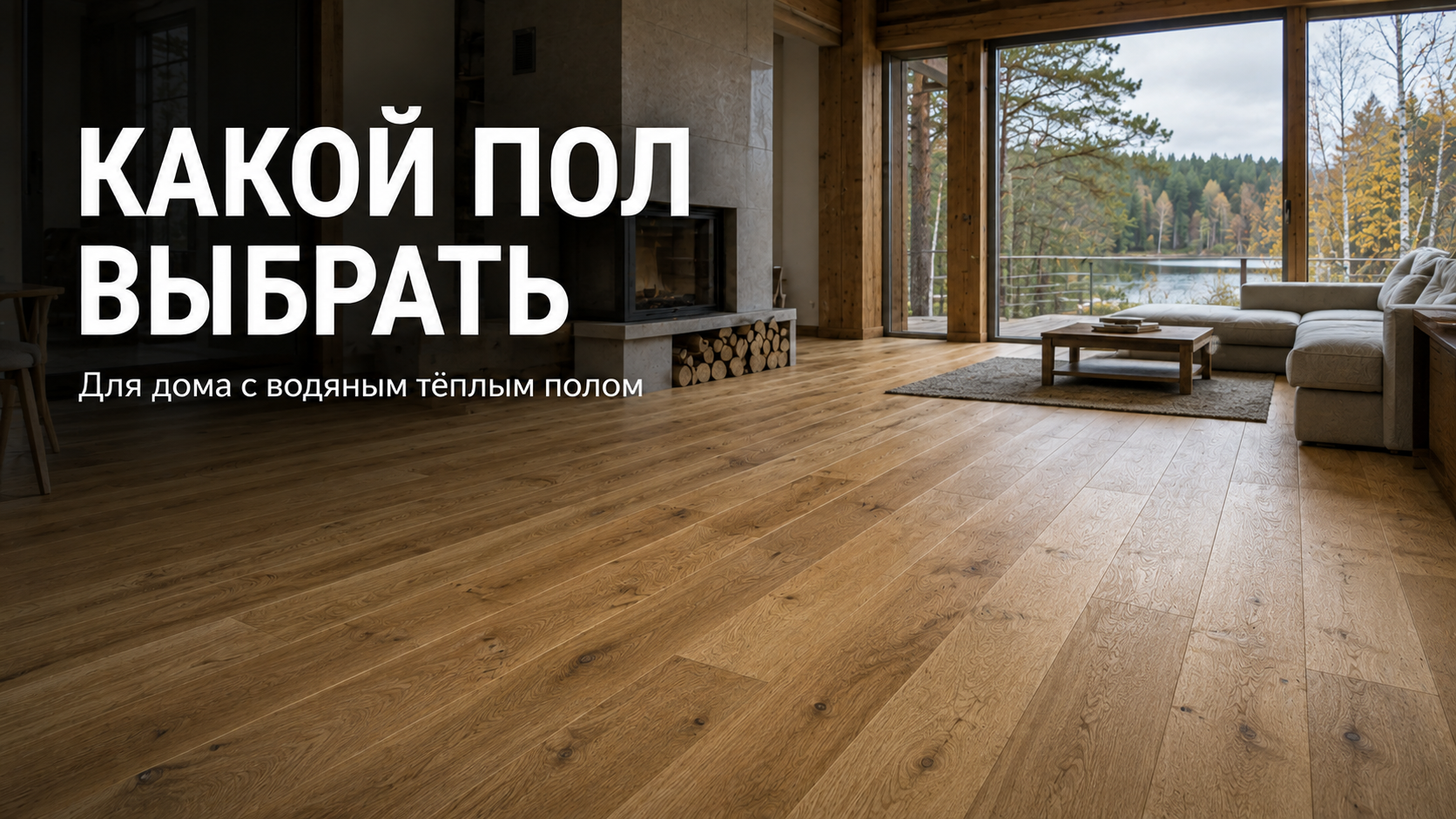 Современный загородный дом с деревянным напольным покрытием подходящим для водяного тёплого пола и равномерного отопления помещений.
