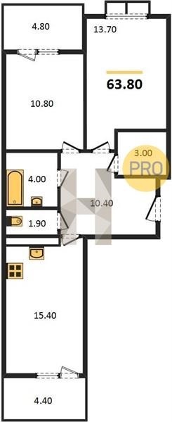 Продаю трехкомнатную квартиру 63.5м² ул. Конгрессная, 41, Краснодар, Краснодарск