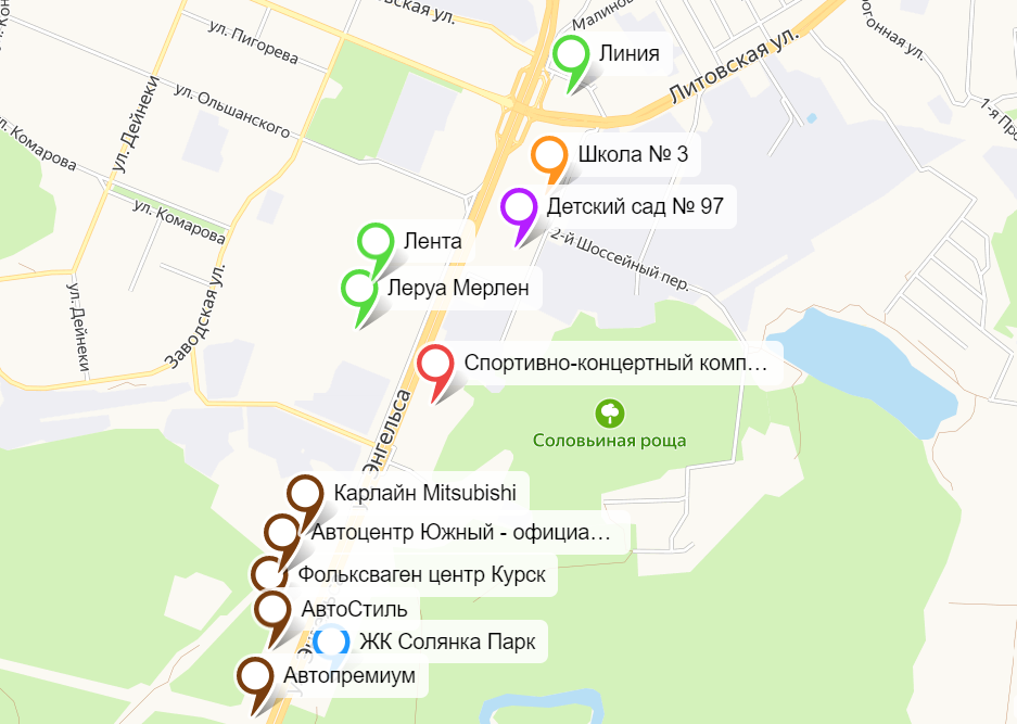 Парк солянка курск на карте