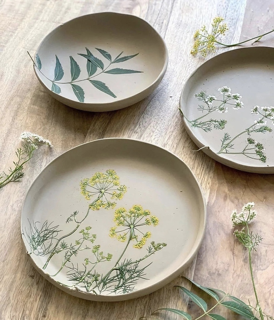 decorative floral applique clay plates, handmade clay items for beginners