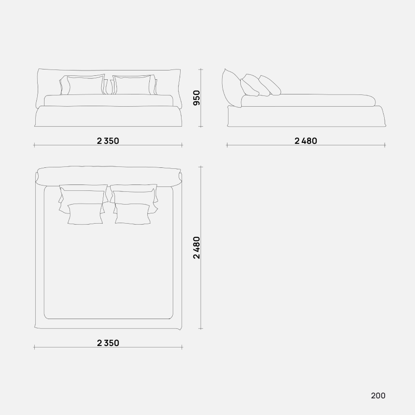 Современная двуспальная кровать Warm от бренда Simple Form с мягким изголовьем и изножьем, выполненная в минималистичном стиле.
