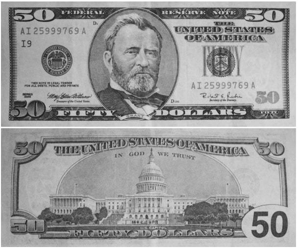 Пятьдесят долларов в рублях. 50 Долларовые банкноты. 50 Долларовая купюра. 50 Долларов купюра. 50 Долларов США банкнота новая.