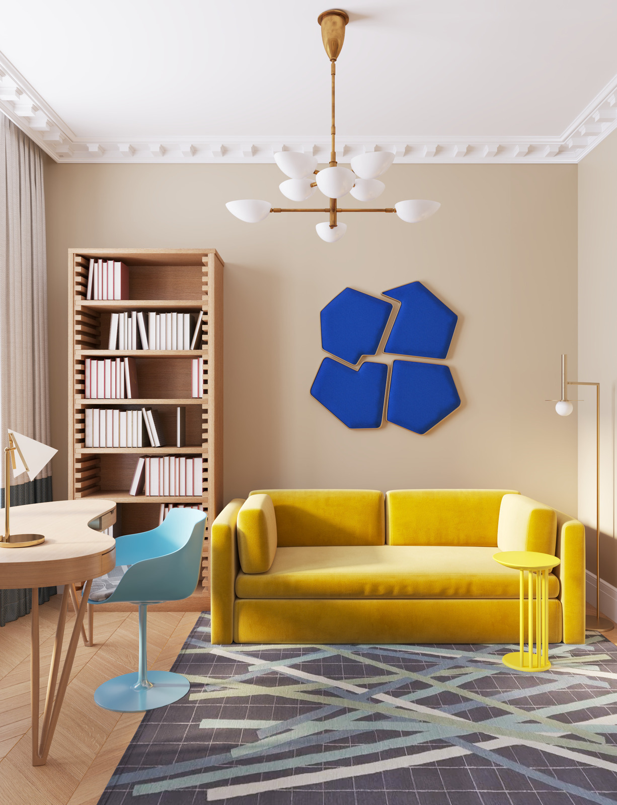 Ковёр Deirdre Dyson, стул MDF Italia, диван Hay и придиванный стол Wittmann в детской дизайнера Екатерины Фёдоровой