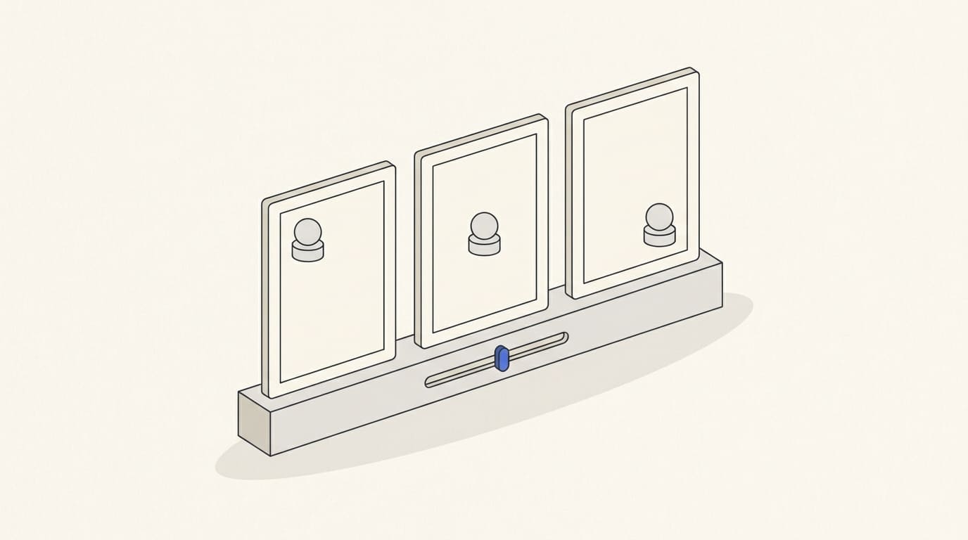Three advertising card variants with different positions of the same object and a selection slider.