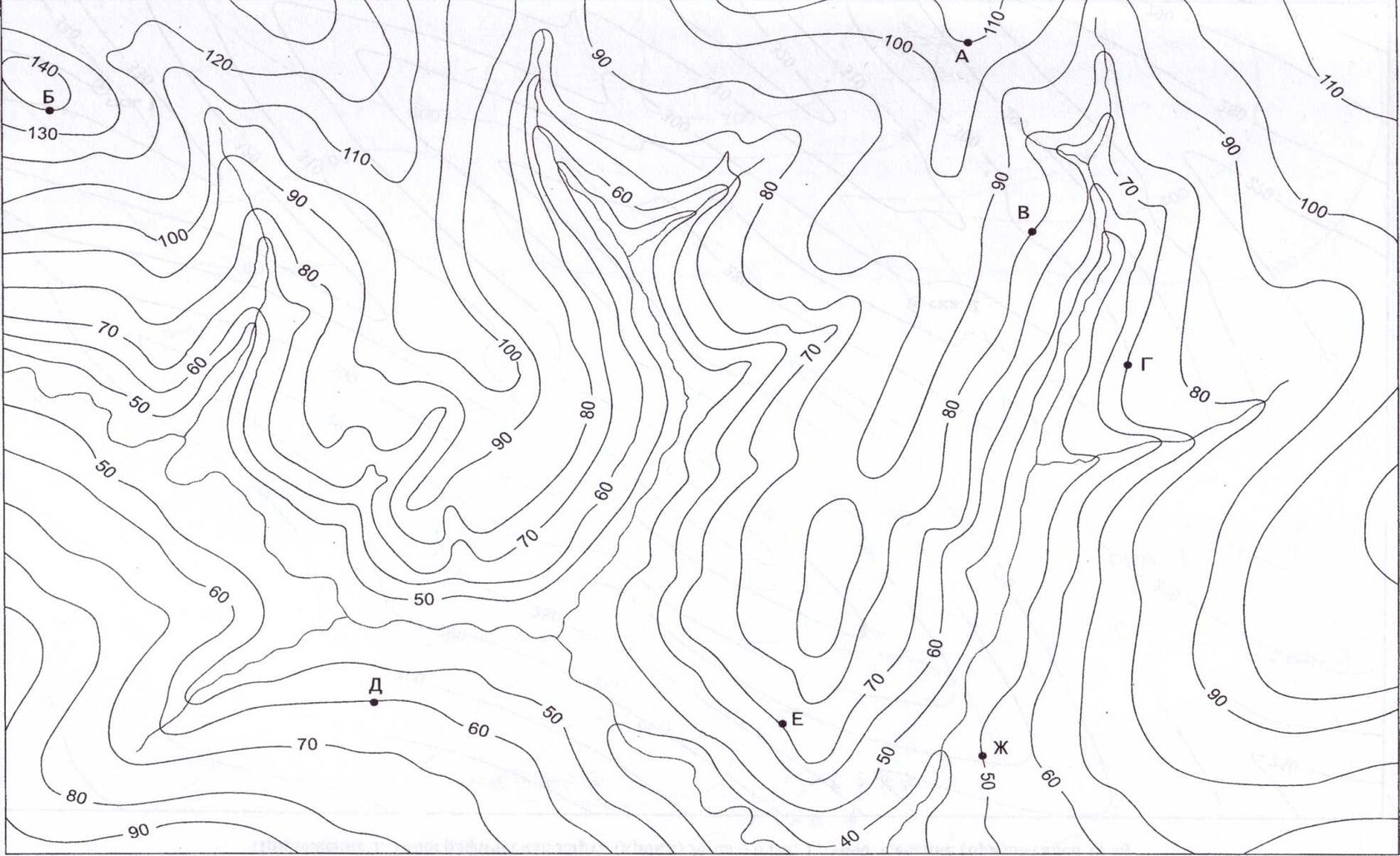 Карта с изолиниями рельефа