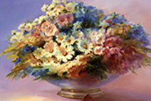 картина васильки и ромашки в белом вазоне