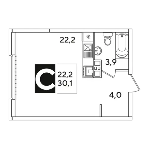 Планировка ЖК Новые Сезоны 2 — Студии: вариант 1