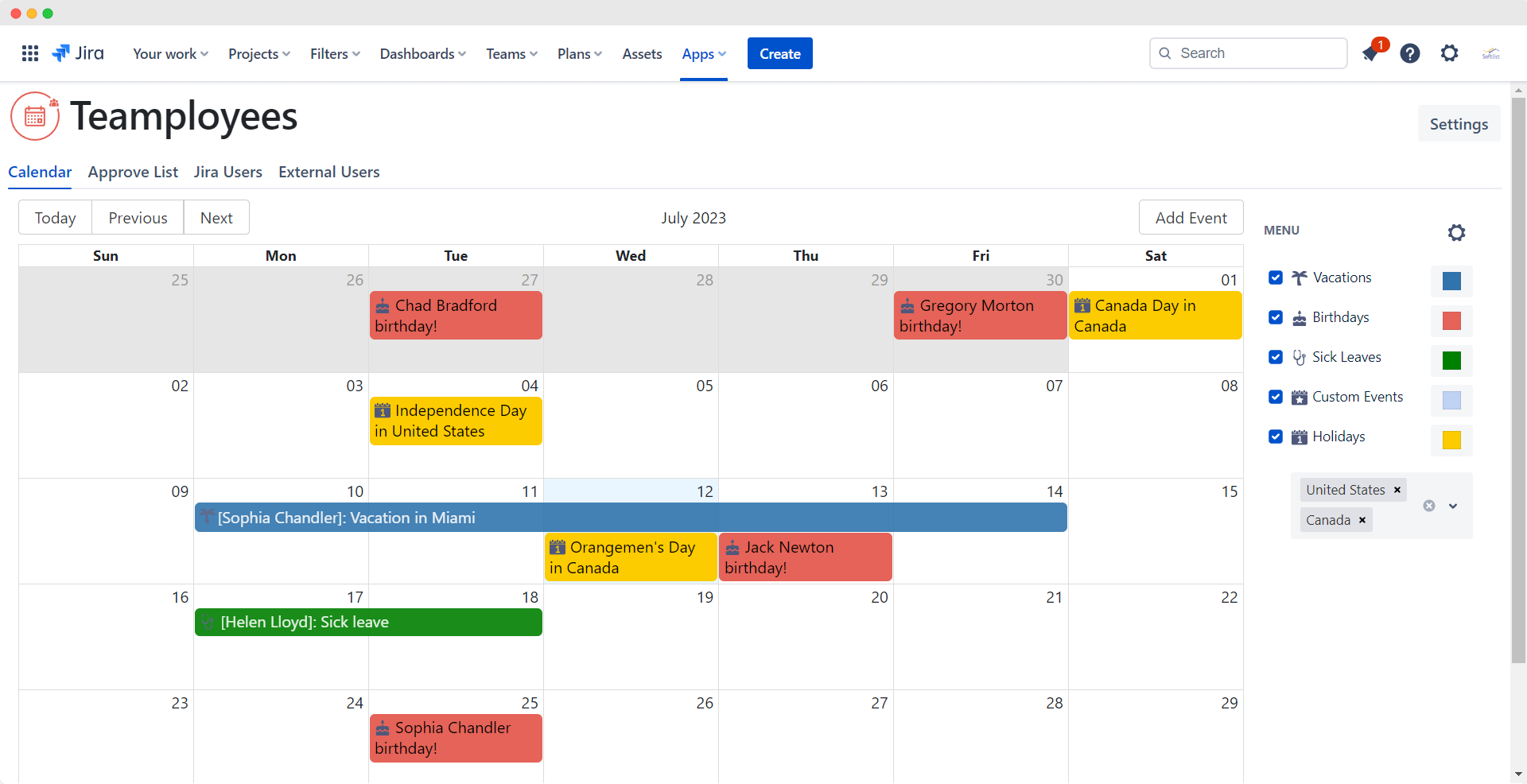 Teamployees - Jira Public Holidays & Vacation Calendar