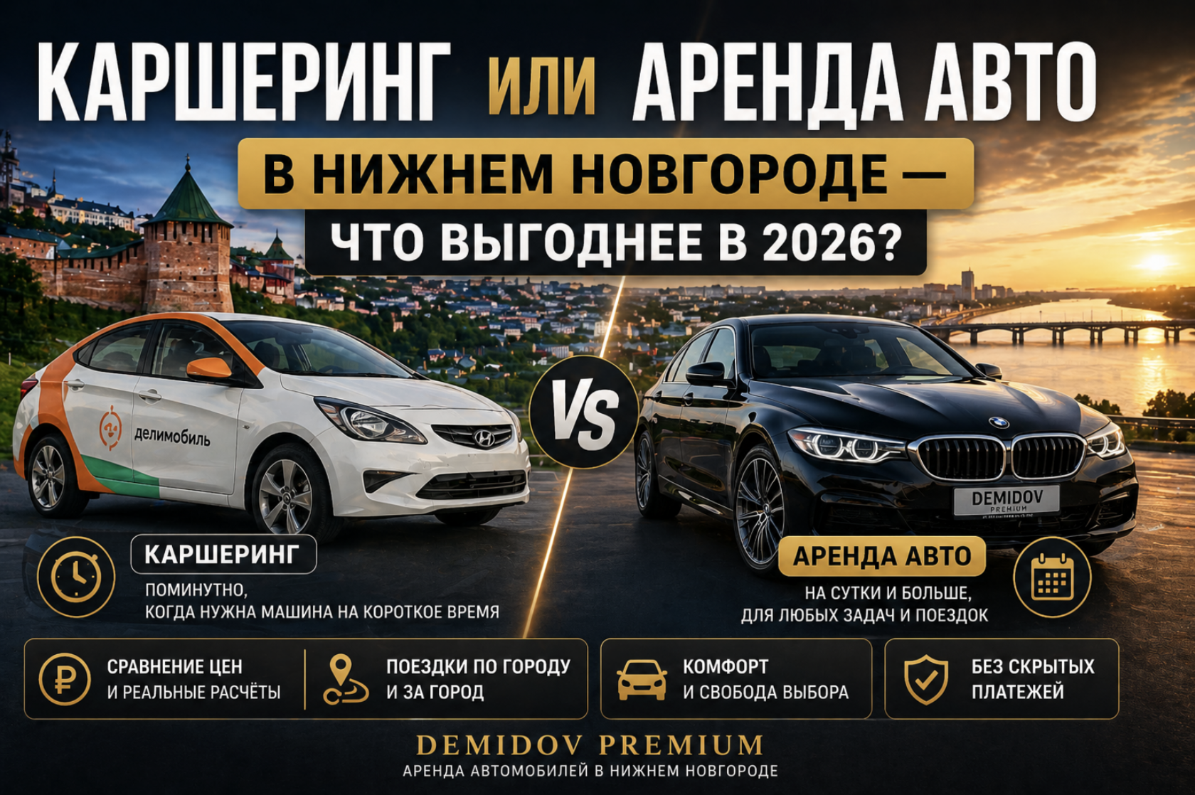 Каршеринг или аренда авто в Нижнем Новгороде — что выгоднее в 2026