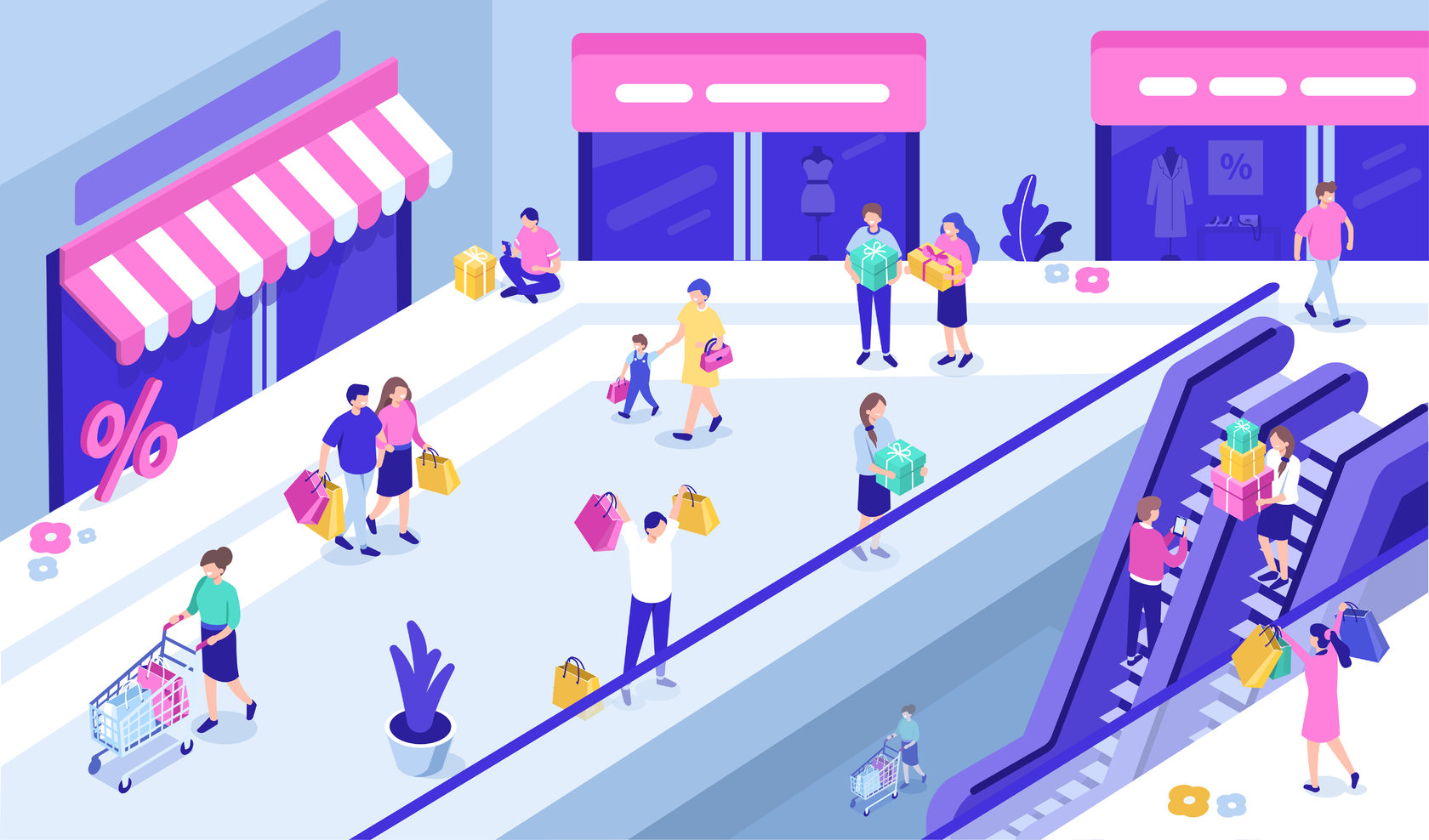 Shopping Mall vector Pink