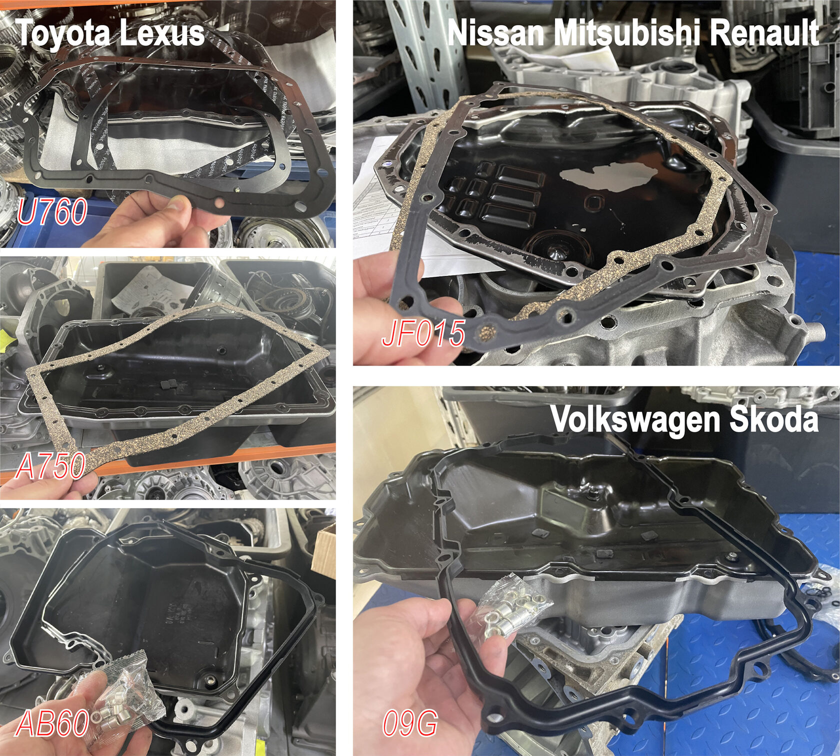Прокладки поддона АКПП по группам марок: Toyota Lexus, Nissan Mitsubishi Renault, Volkswagen Skoda