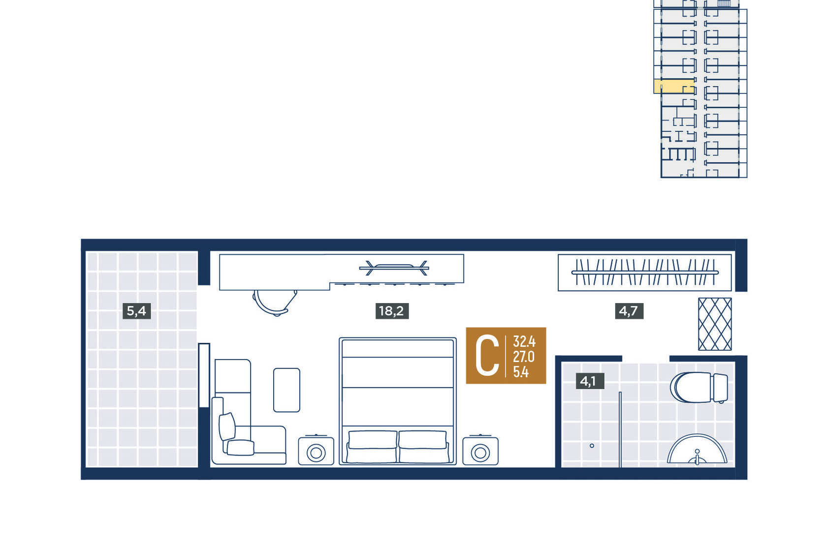 Планировка студия 32.4 м²