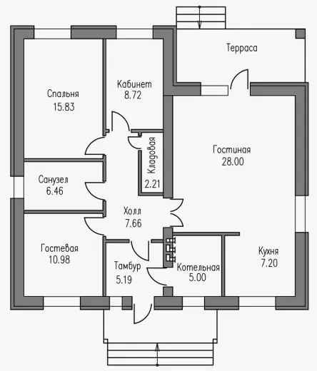 План Проект одноэтажного дома в европейском стиле с гаражом (B-97): изображение 1