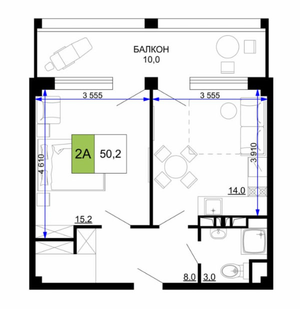 Планировка 2-комнатный 50,2 м²