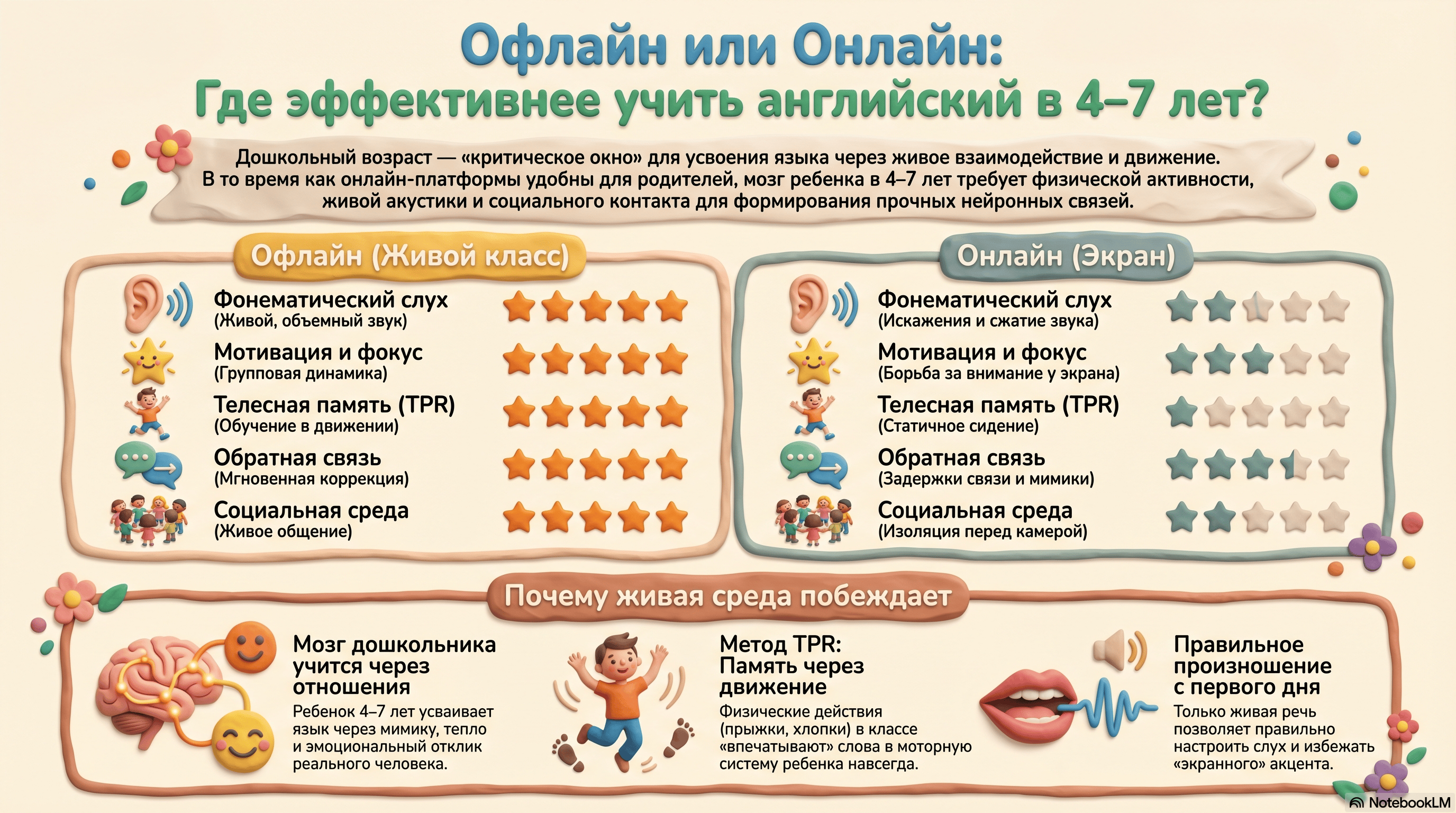 Офлайн vs онлайн обучение английскому для дошкольников: сравнение по 5 параметрам