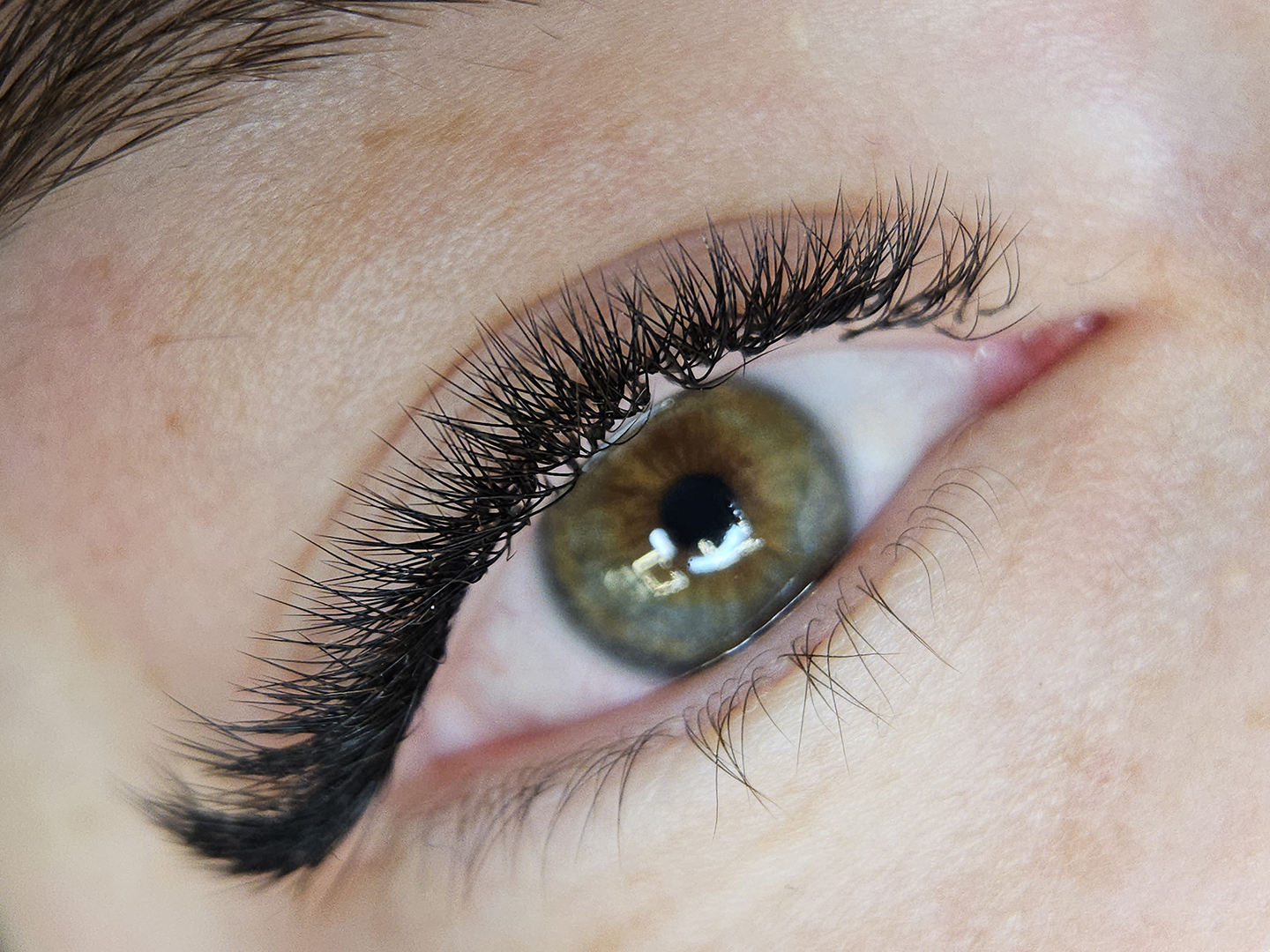 Женский взгляд с аккуратным наращиванием ресниц: сравнение 2D и 3D объёмов, подчёркивающих выразительность и стиль.