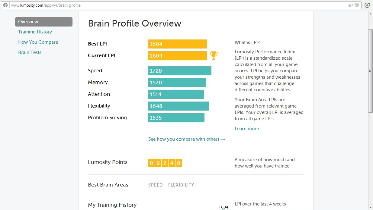 Пример оценки прогресса в сервисе «Люмосити»