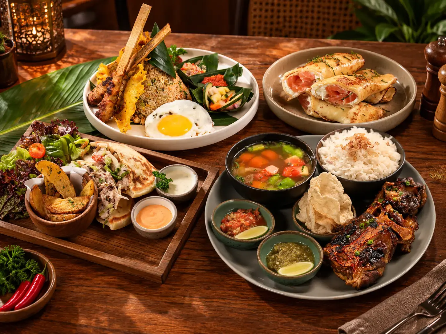 Best halal food in Seminyak featuring a selection of Indonesian, Middle Eastern, and fusion dishes at Eden Hookah Club