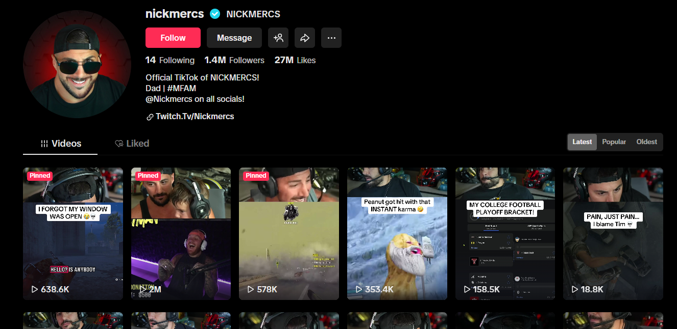 NICKMERCS tiktok gaming influencer