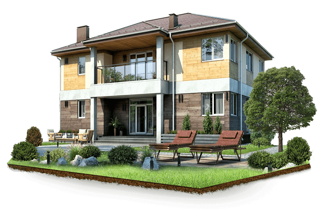 Хороший дом с балконом и лужайкой