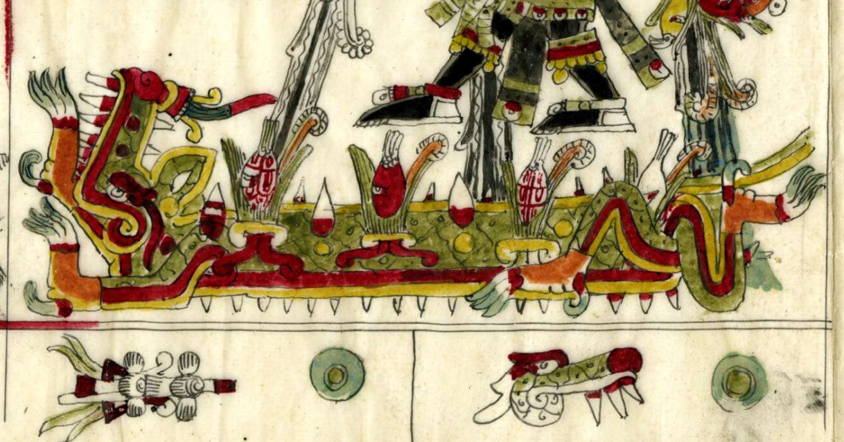 Сипактли. Кодекс Борджиа. Фрагмент факсимиле из коллекции The British Museum.