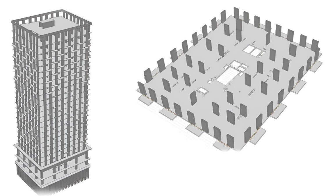 Конструктивные решения блок-секции, смоделированной в Renga Professional.