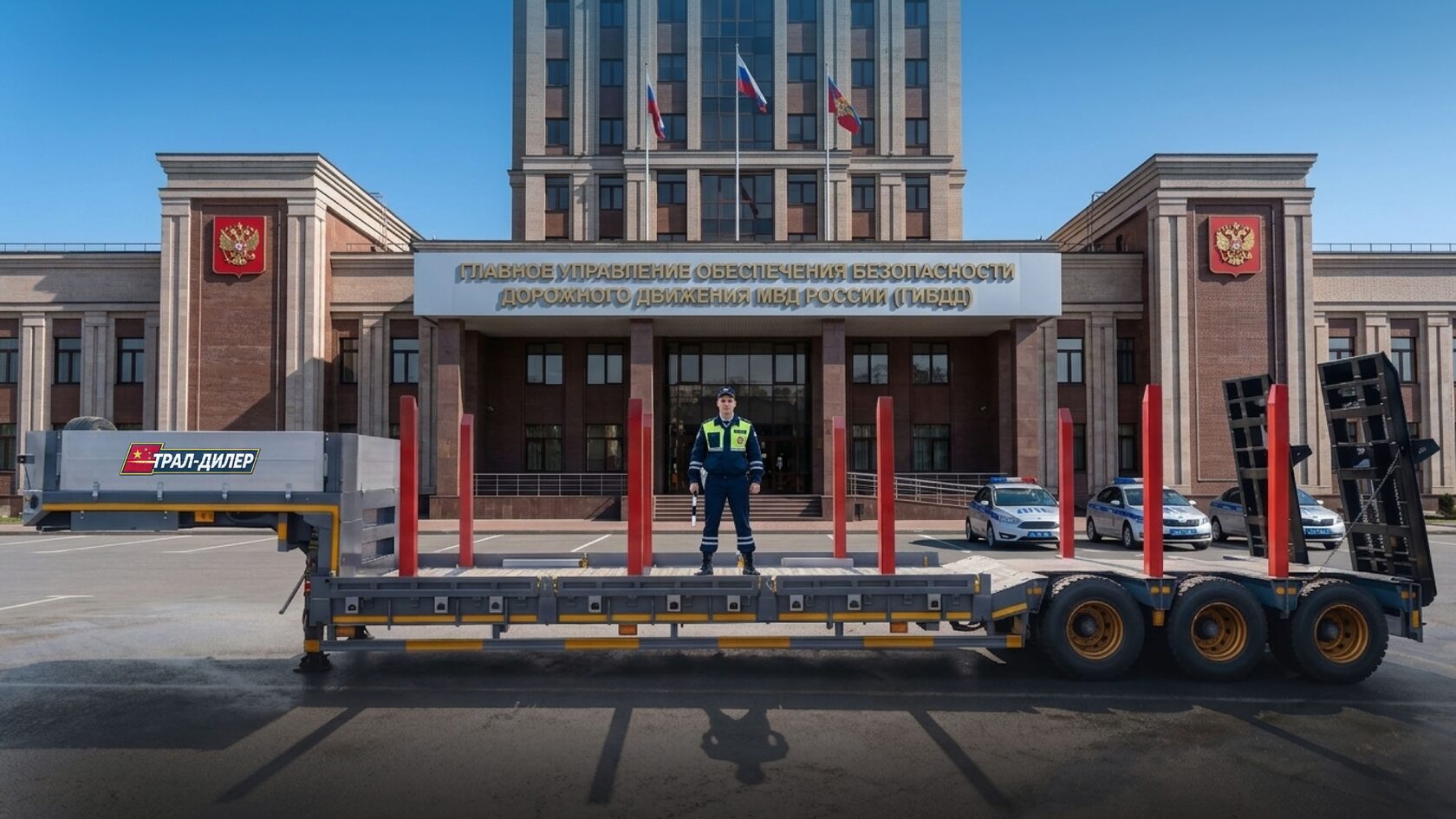 Полицейский стоит на трале
