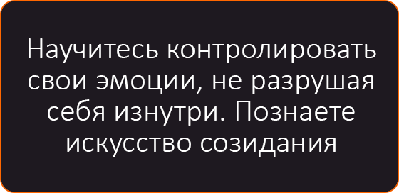 Научитесь контролировать свои эмоции, не разрушая себя изнутри. Познаете искусство созидания.