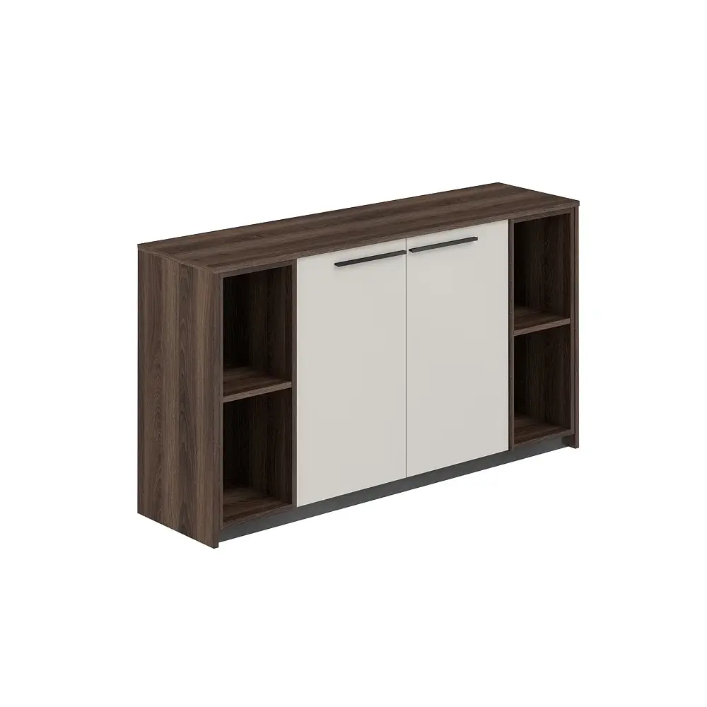  Шкаф низкий с 2-мя стеллажами, 1540х410х842 мм дуб адриа, фасады: жемчужно-серый