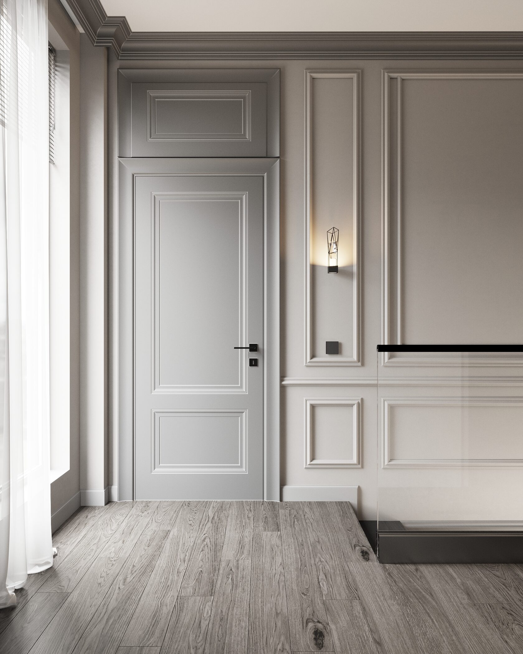 коридор с высокими дверьми и молдинги