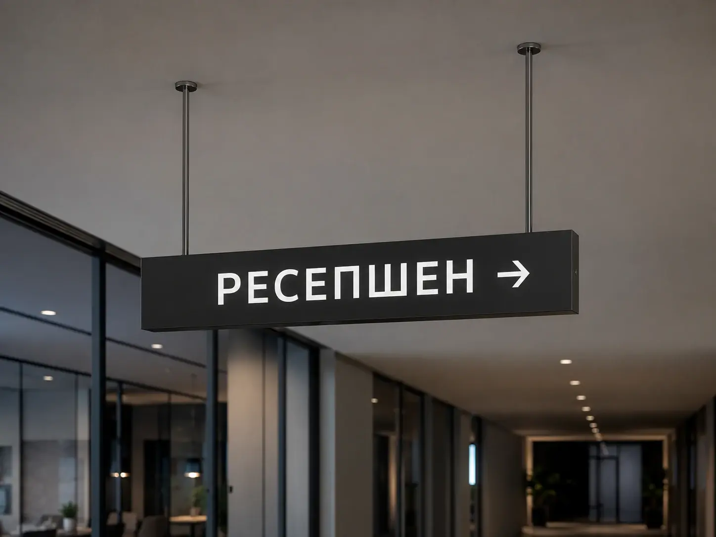 Навигация из нержавейки: подвесной указатель для коридора