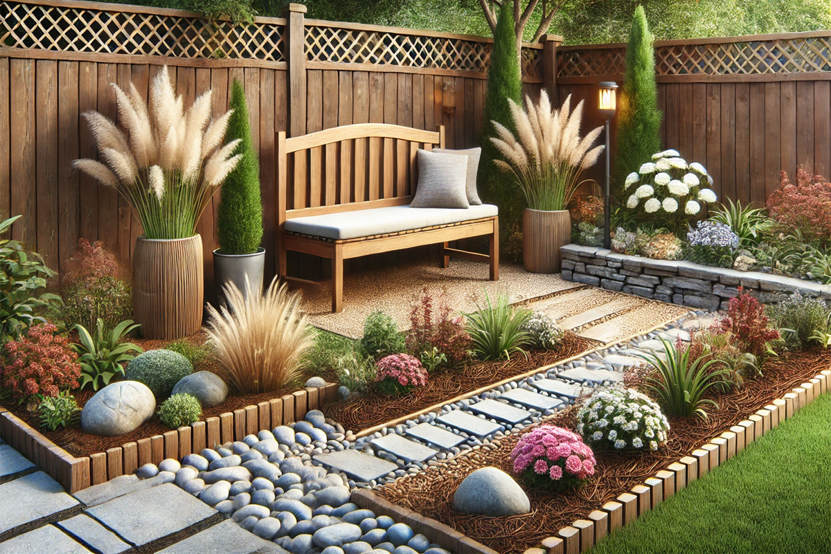 Декоративные элементы из камня и дерева в ландшафтном дизайне