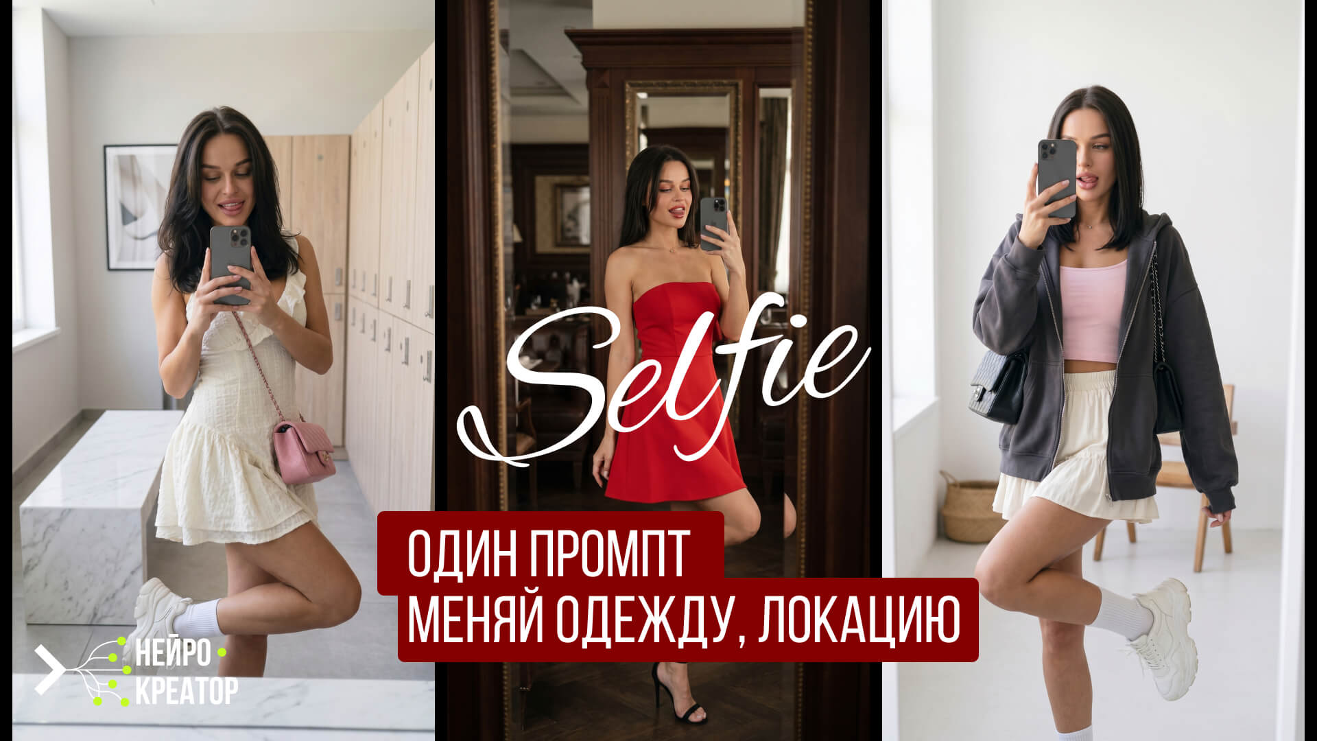 Девушка делает зеркальное селфи в худи и теннисной юбке