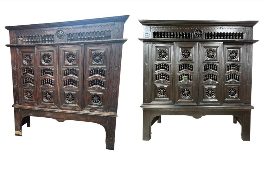 Реставрация антикварного шкафа-кровати в бретонском стиле до и после