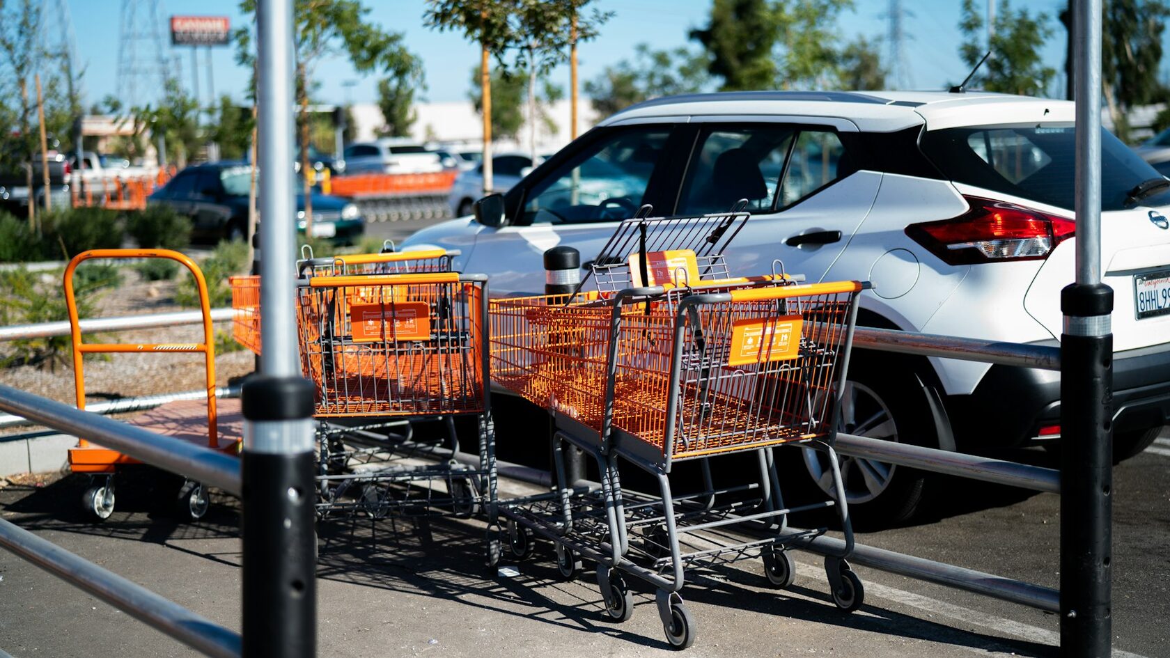 Shopping trolleys in a supermarket car park