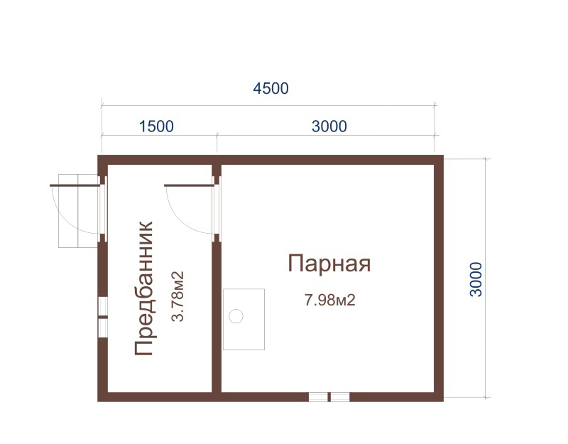 Проект бани 3х5 из бревна с предбанником