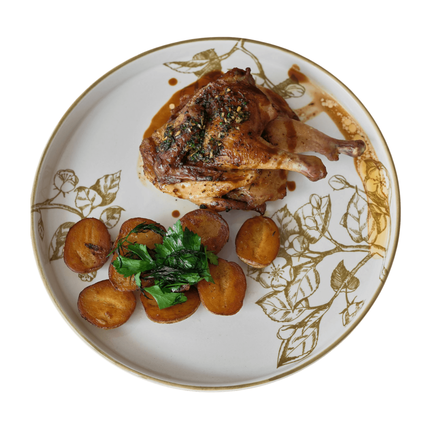 цыпленок свободного выгула с сезонным гарниром