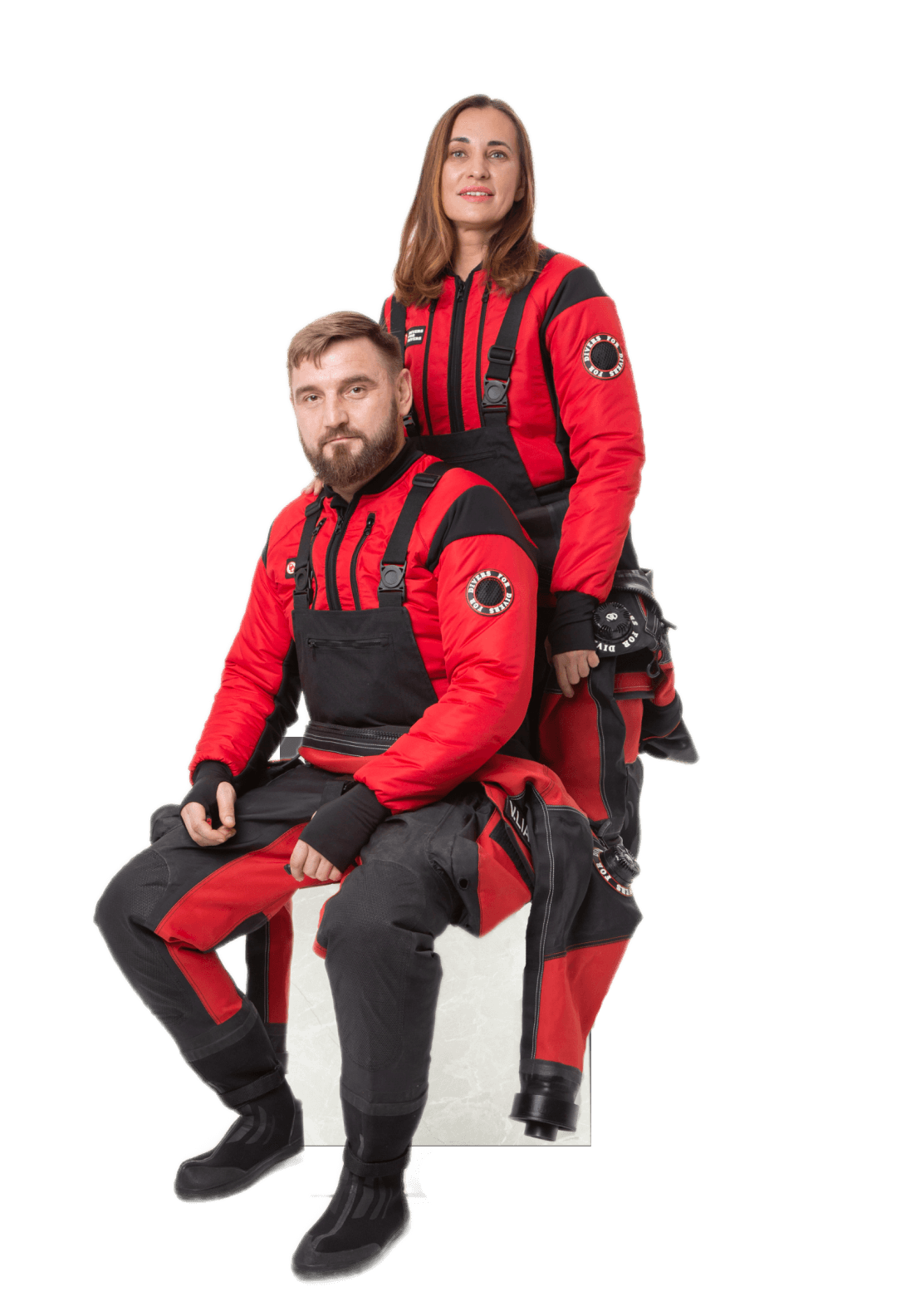 Мужчина и женщина в сухих гидрокостюмах Divers For Divers