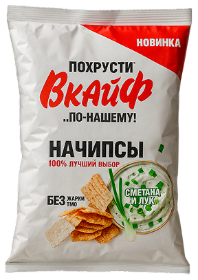 Белая упаковка снеков Похрусти ВКАЙФ со вкусом сметаны и лука