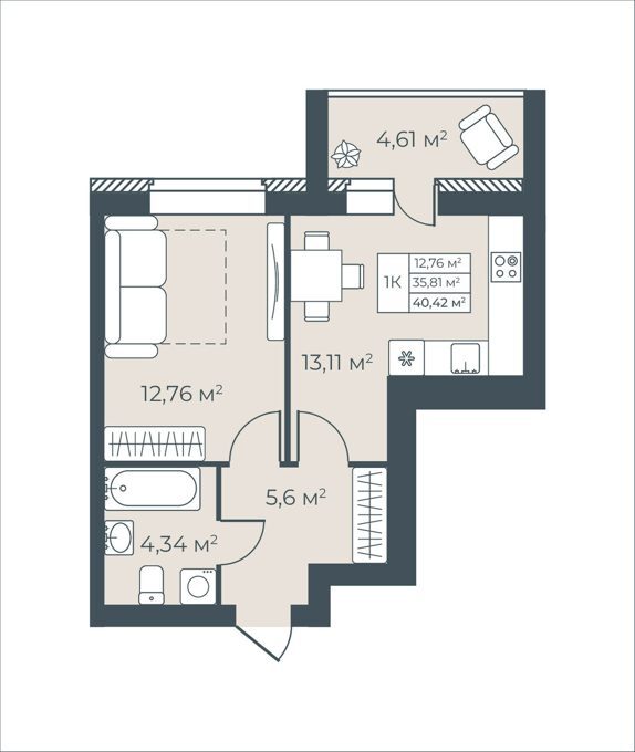 Планировка 40,42 м²