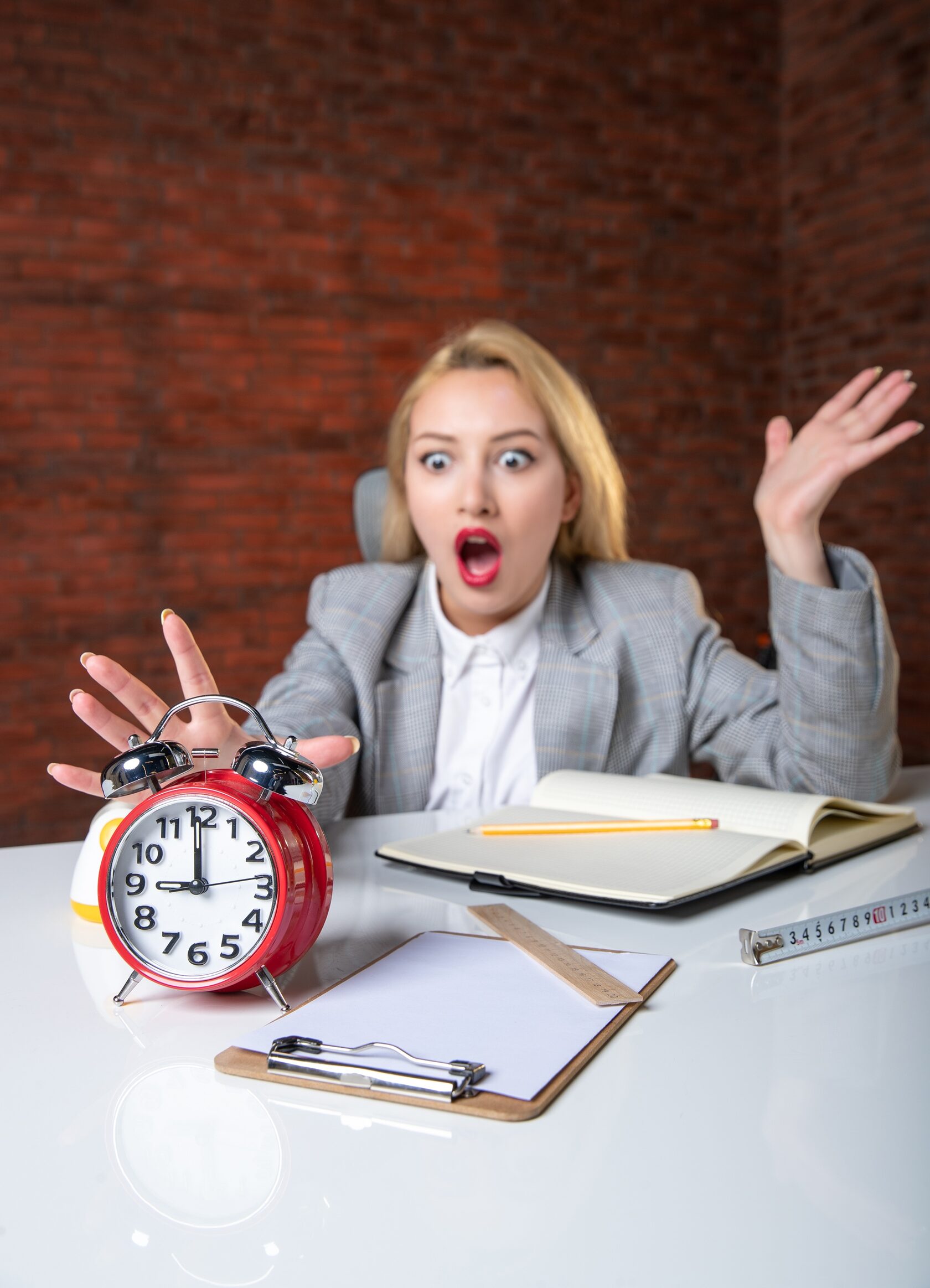 испуганная девушка и часы