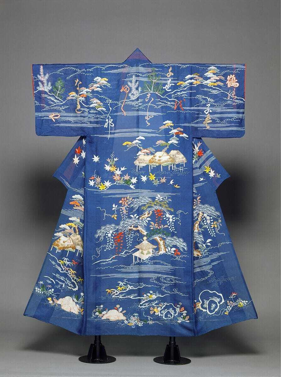 Unlined Summer Kimono (Hito-e) with Landscape and Poem (MET)